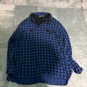 Polo Ralph Lauren Flannel Shirt 2X Big Blue Long Pull over Buffalo Plaid Y2K